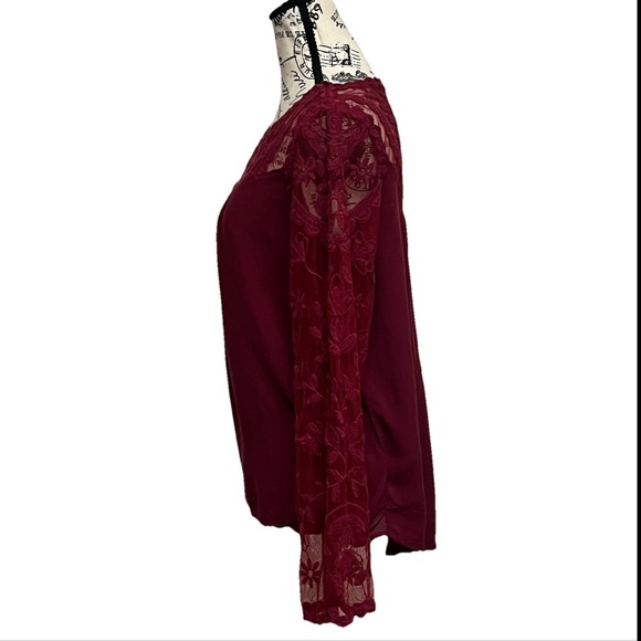 Vtg Y2k Retro Xhilaration Burgundy Lace Tunic Blouse Dark Coquette Preppy Boho L - Picture 3 of 11